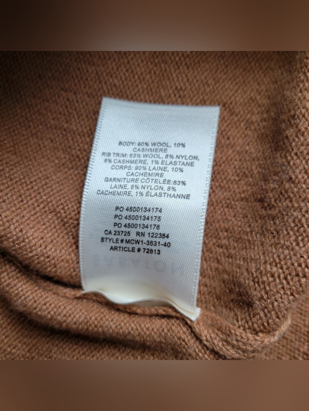 Aritzia Babaton Wool Cashmere Sweater Brown Tan Turtleneck Mock Neck Small - Picture 6 of 7